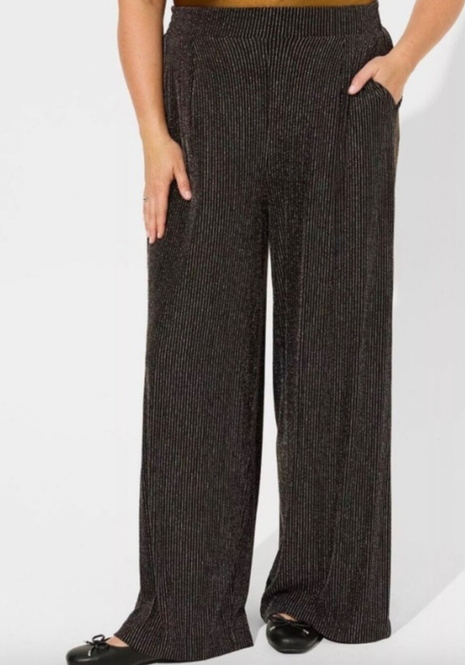 Torrid Pull On Wide Leg Stretch Lurex Pants In Black Glitter Stripe  1X Petite
